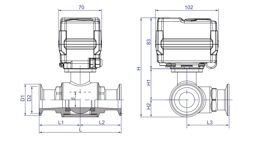 3-Way Motorized Ball Valve for Fast Assembled Dimensions